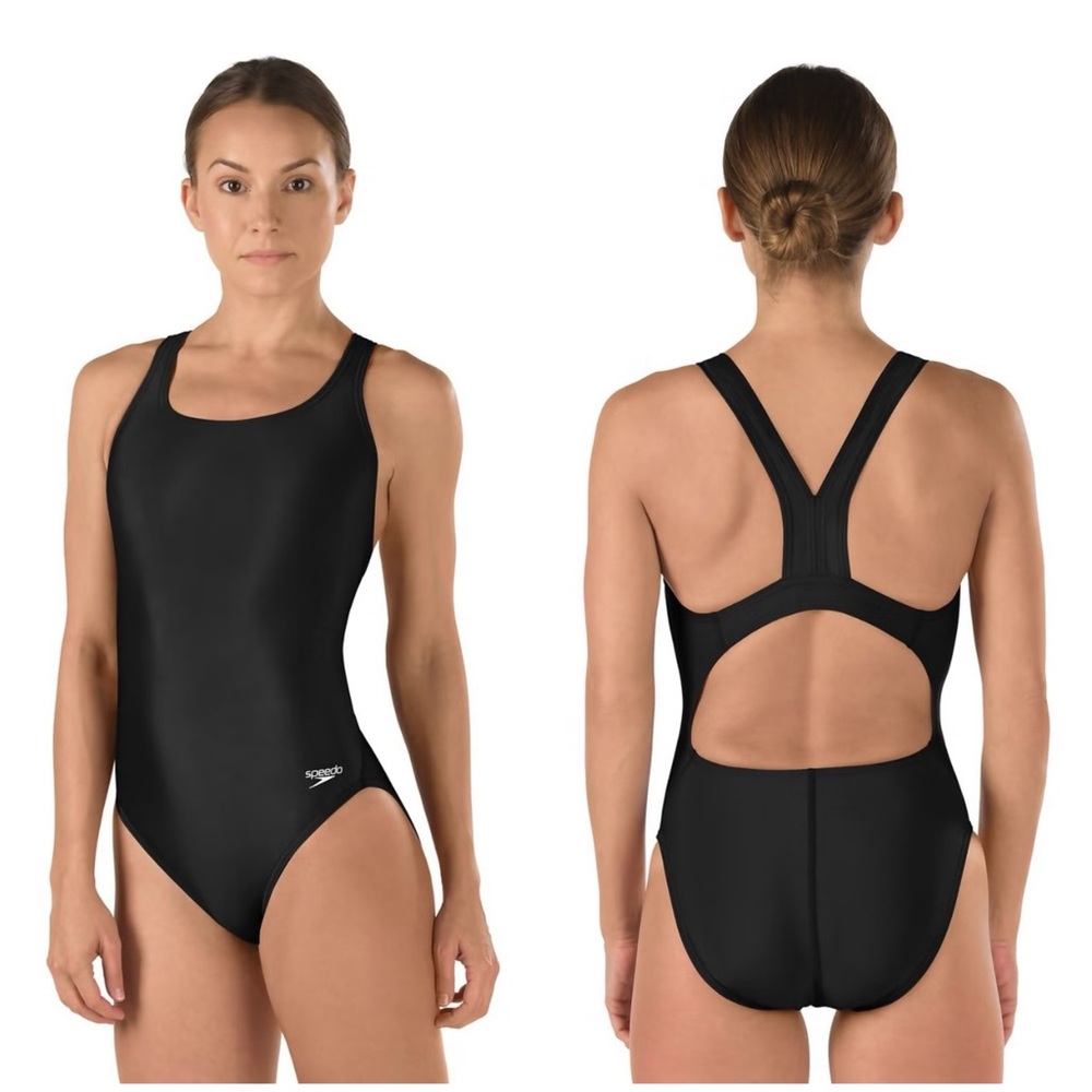 Women's Speedo Swimsuit Black Powerflex Ultraback One Piece Size 12/38 NWT